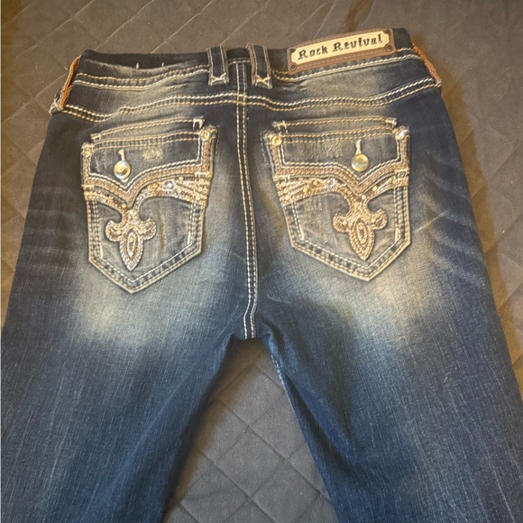 Rock Revival Women's Distressed Straight Leg Jeans - Dark Blue - Picture 6 of 7